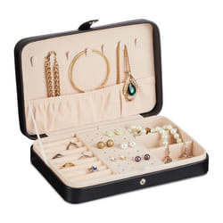 Relaxdays Boîte à bijoux, système de rangement pratique, pour bagues et chaînes, voyages, HLP 4,5x21x14,5 cm, noire