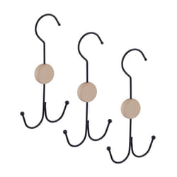 Relaxdays Cintre porte-ceinture lot de 3 crochet écharpe sac châles organiseur accessoires métal bois noir