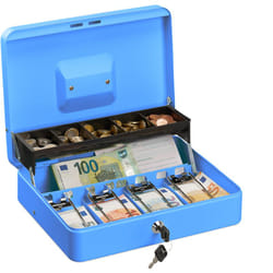Relaxdays - Caisse à monnaie, verrouillable, compartiments pour pièces et billets, fer, hlp 8,5 x 30,5 x 24,5 cm, bleu