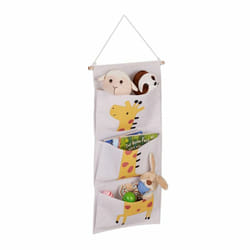 Tagère rangement murale, chambre enfant, 3 paniers suspendus, HxL : 82x33,5 cm, design girafe, multicolore - Relaxdays