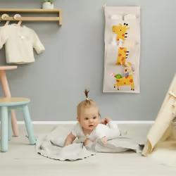 Tagère rangement murale, chambre enfant, 3 paniers suspendus, HxL : 82x33,5 cm, design girafe, multicolore - Relaxdays