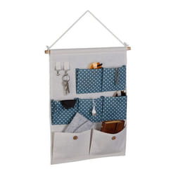 Relaxdays Étagère murale 7 compartiments 2 crochets coton HxL : 60x39 cm salle de bain organisateur crème/bleu