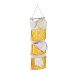 Relaxdays Étagère de rangement 3 compartiments coton HxL : 74x20 cm salle de bain entrée bureau mural crème/jaune