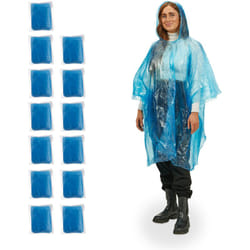 Relaxdays Ponchos imperméables jetables, Lot de 13, ciré avec capuche, contre la pluie, randonnée, unisexe, 5 couleurs