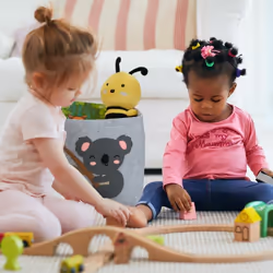 Panier de rangement en feutre, motif koala, caisse tissu pour enfant, HxLxP : 33x34x32 cm, coffre jouets, gris - Relaxdays