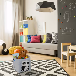 Panier de rangement en feutre, motif panda, caisse tissu pour enfant, HxLxP : 33x34x32 cm, coffre jouets, gris - Relaxdays