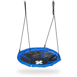 Relaxdays - Balançoire nid d'oiseau, enfants & adultes, hauteur réglable, 100 kg, extérieur, diamètre : 110 cm, noir-bleu