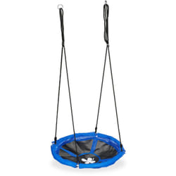 Relaxdays - Balançoire nid d'oiseau, enfants & adultes, hauteur réglable, 100 kg, extérieur, diamètre : 90 cm, noir-bleu