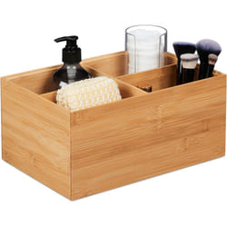 Relaxdays - Boîte de rangement en bambou, empilable, 4 compartiments, caisse sans couvercle, HxLxP : 14x30x20 cm, nature
