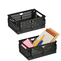 Relaxdays - Lot de 2 boîtes de rangement, petites caisses, empilables & pliables, HxLxP: 10x25x26,5 cm, plastique, noir