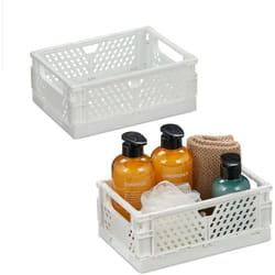 Relaxdays - Lot de 2 boîtes de rangement, petites caisses, empilables & pliables, HxLxP: 10x25x26,5 cm, plastique, blanc