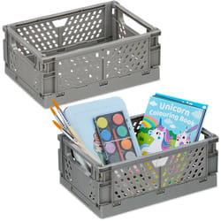 Relaxdays - Lot de 2 boîtes de rangement, petites caisses, empilables & pliables, HxLxP: 10x25x26,5 cm, plastique, gris