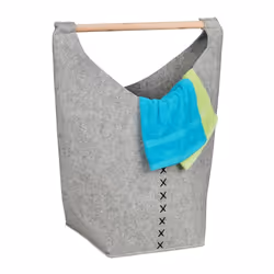 Relaxdays Grand panier à linge feutre poignée en bois 50 l pliable salle de bain & chambre gris clair et nature