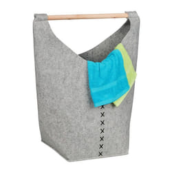 Relaxdays Grand panier à linge feutre poignée en bois 50 l pliable salle de bain & chambre gris clair et nature