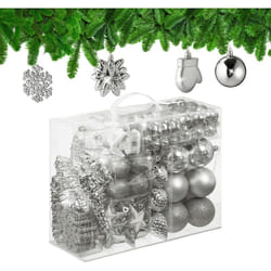 Boules de Noël, lot de 100, en plastique, paillettes, mates, brillantes, décoration de sapin, argentées - Relaxdays