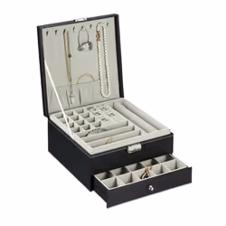 Relaxdays 10043761, 245 mm, 245 mm, 130 mm, 2,1 kg, Boîte à bijoux, Noir