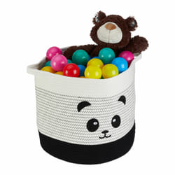 Relaxdays - Panier de rangement pour enfants, en coton, motif panda, env. 32 x 34 cm, chambre d'enfant, noir/blanc