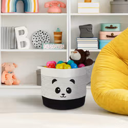 Relaxdays - Panier de rangement pour enfants, en coton, motif panda, env. 32 x 34 cm, chambre d'enfant, noir/blanc
