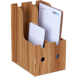 Relaxdays - Porte-documents, 2 compartiments, format A4, cahiers & dossiers, bureau et école, range-magazines, mdf, marron