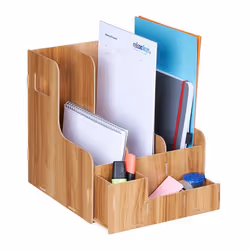 Relaxdays Porte-documents 3 compartiments format A4 organiseur bureau travail et école rangement MDF marron