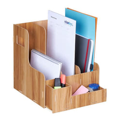 Relaxdays Porte-documents 3 compartiments format A4 organiseur bureau travail et école rangement MDF marron