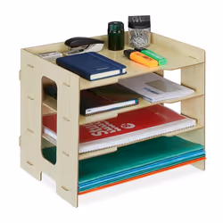 Relaxdays Rangement documents organiseur bureau en MDF format A4 3 compartiments HxLxP : 27 x 315 x 24 cm nature