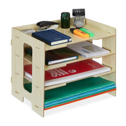 Relaxdays Rangement documents organiseur bureau en MDF format A4 3 compartiments HxLxP : 27 x 315 x 24 cm nature
