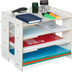 Relaxdays - Rangement documents, organiseur bureau en mdf, format A4, 3 compartiments, HxLxP : 27 x 31,5 x 24 cm, blanc