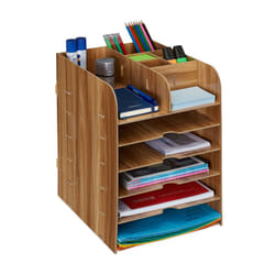 Relaxdays - Organiseur bureau étagères documents, 12 compartiments, HxLxP: 34,5 x 25 x 32 cm, Rangement mdf, marron foncé