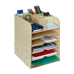 Relaxdays - Organiseur bureau étagères documents, 12 compartiments, HxLxP: 34,5 x 25 x 32 cm, Rangement mdf, marron clair