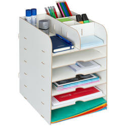 Relaxdays - Organiseur de bureau étagères pour documents, 12 compartiments, HxLxP: 34,5 x 25 x 32 cm, Rangement mdf, blanc