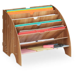 Relaxdays - Rangement documents, 6 compartiments, format A4, HxLxP: 27x34x27 cm, bureau et école, mdf, marron foncé