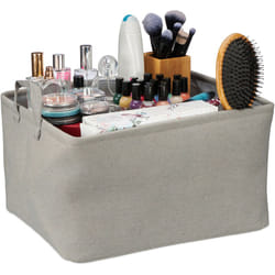 Relaxdays - Boîte de rangement en tissu, pliable, organiseur, HxLxP : 30x48x38 cm, caisse à poignées, salle de bain, gris