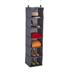 Relaxdays - tagère suspendue, 6 compartiments, en tissu, 2 crochets, rangement, h x l x p : 139 x 30 x 30 cm, grise