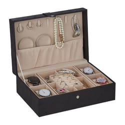 Relaxdays Boîte à bijoux effet cuir velours écrin pour hommes et femmes rangement HxLxP : 10 x 29 x 20 cm noir