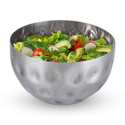 Relaxdays Saladier rond design martelé en acier inoxydable pour snacks et salade diamètre 15 cm bol argent