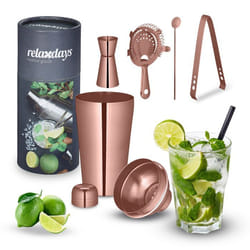 Relaxdays Set avec shaker à cocktails inox kit bar composé de 5 pièces 500 ml accessoires pour maison bronze