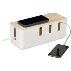 Relaxdays - Boîte cache-câbles, pour 2 multiprises, couvercle en bois, plastique, hlp : 11,5 x 30,5 x 12,5 cm, blanc