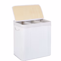 Facilitez-vous la vie et les tâches ménagères avec cette corbeille à linge trieuse en bambou. Les trois compartiments vous pe ...