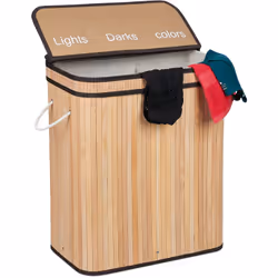 Facilitez-vous la vie et les tâches ménagères avec cette corbeille à linge trieuse en bambou. Les trois compartiments vous pe ...