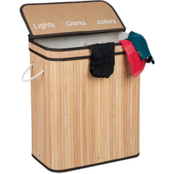 Relaxdays Panier à linge, bambou, 3 compartiments, 30 L par bac, coffre couvercle, poignées, HxLxP 63x55x35 cm, nature