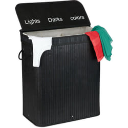 Relaxdays - Panier à linge, bambou, 3 compartiments, 30 l par bac, coffre couvercle, poignées, HxLxP 63x55x35 cm, noir