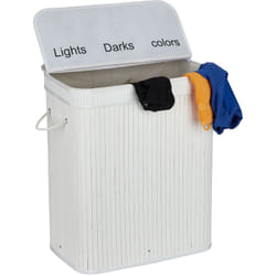 Relaxdays - Panier à linge, bambou, 3 compartiments, 30 l par bac, coffre couvercle, poignées, HxLxP 63x55x35 cm, blanc