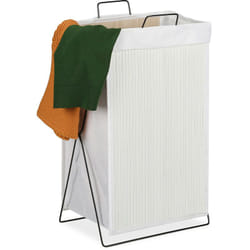 Relaxdays - Corbeille à linge bambou 40 l panier à linge pliable sac à linge anse pliant HxlxP 61 x 38 x 22 cm, blanc