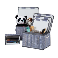 Relaxdays Corbeille de rangement couvercle Set de 5 panier en bambou étagère Organiseur décoration gris