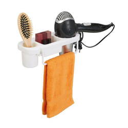 Relaxdays Support à sèche-cheveux sans perçage plastique porte-fil et étagères HxLxP : env. 9x30x105 cm blanc
