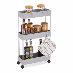 Relaxdays 4052025985578, Étagère, Autonome, Plastique, Acier inoxydable, Gris, Acier inoxydable, Salle de bains, Cuisine, 6 k ...