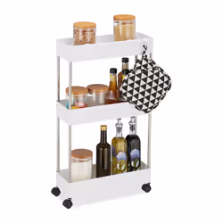 Relaxdays 4052025985585, Étagère, Autonome, Plastique, Acier inoxydable, Noir, Argent, Blanc, Salle de bains, Cuisine, 6 kg