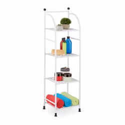 Relaxdays Étagère verticale acier HxLxP : 115x33x28 cm rangement cuisine et salle de bain 4 niveaux métal blanc