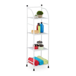 Relaxdays Étagère verticale acier HxLxP : 115x33x28 cm rangement cuisine et salle de bain 4 niveaux métal blanc